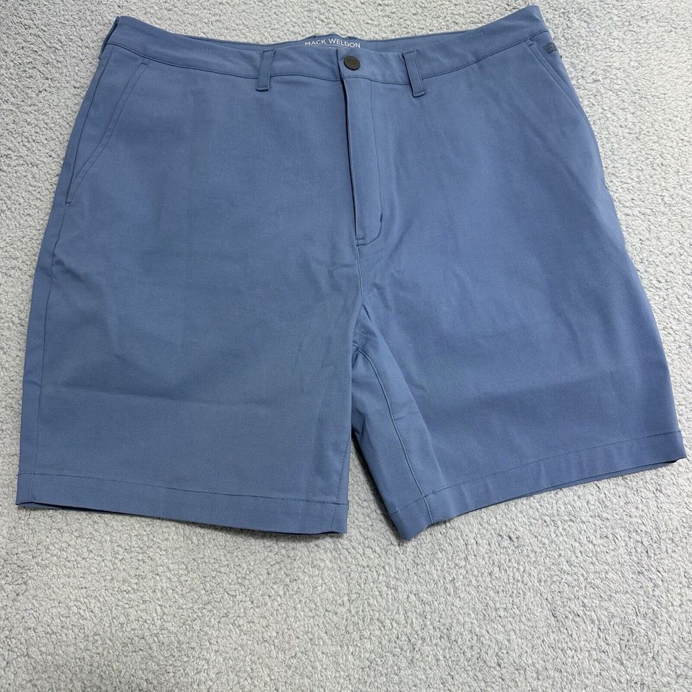 Mack Weldon Chino Shorts Mens Blue Performance Golf Flat Front Zipper 36‎